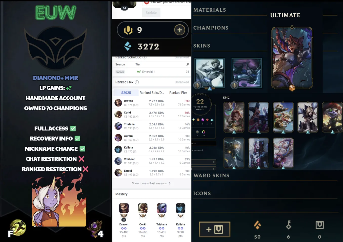🌍 EUW 👑 Season 16 (Current) 🔥 Unranked 📌️ ADC Main 💎️ Diamond+ MRR ✨️ Diamond Peak 2025 🔐 Lifetime Ownership 🏷️ #SBL-N0O