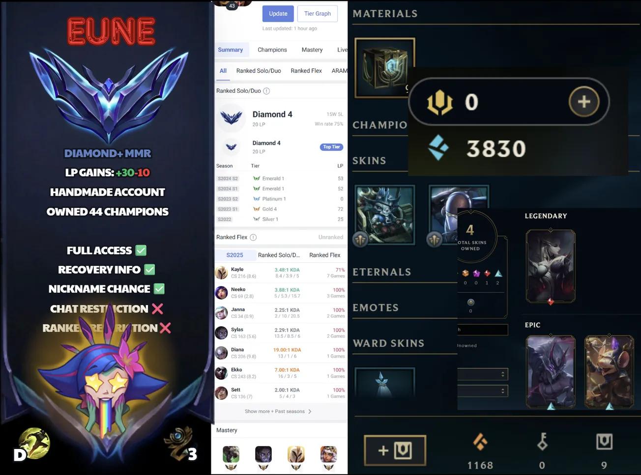  EUNE Handlevel ⚡ Diamond IV (20 LP)✨ WR:75% +30LP Gains Full Email Access ✅ Full Ownership Transfer #SBL-2Z2