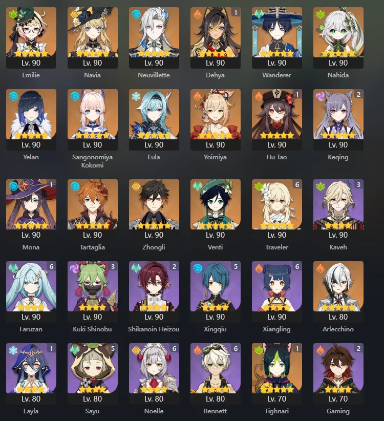 GI1061 High-End AR60 Europe Account with 38 Legendary Units, Dehya C1, Hu Tao C1, Keqing C2, Mona C1, Tighnari C1, Strong Weapons and Artifacts
