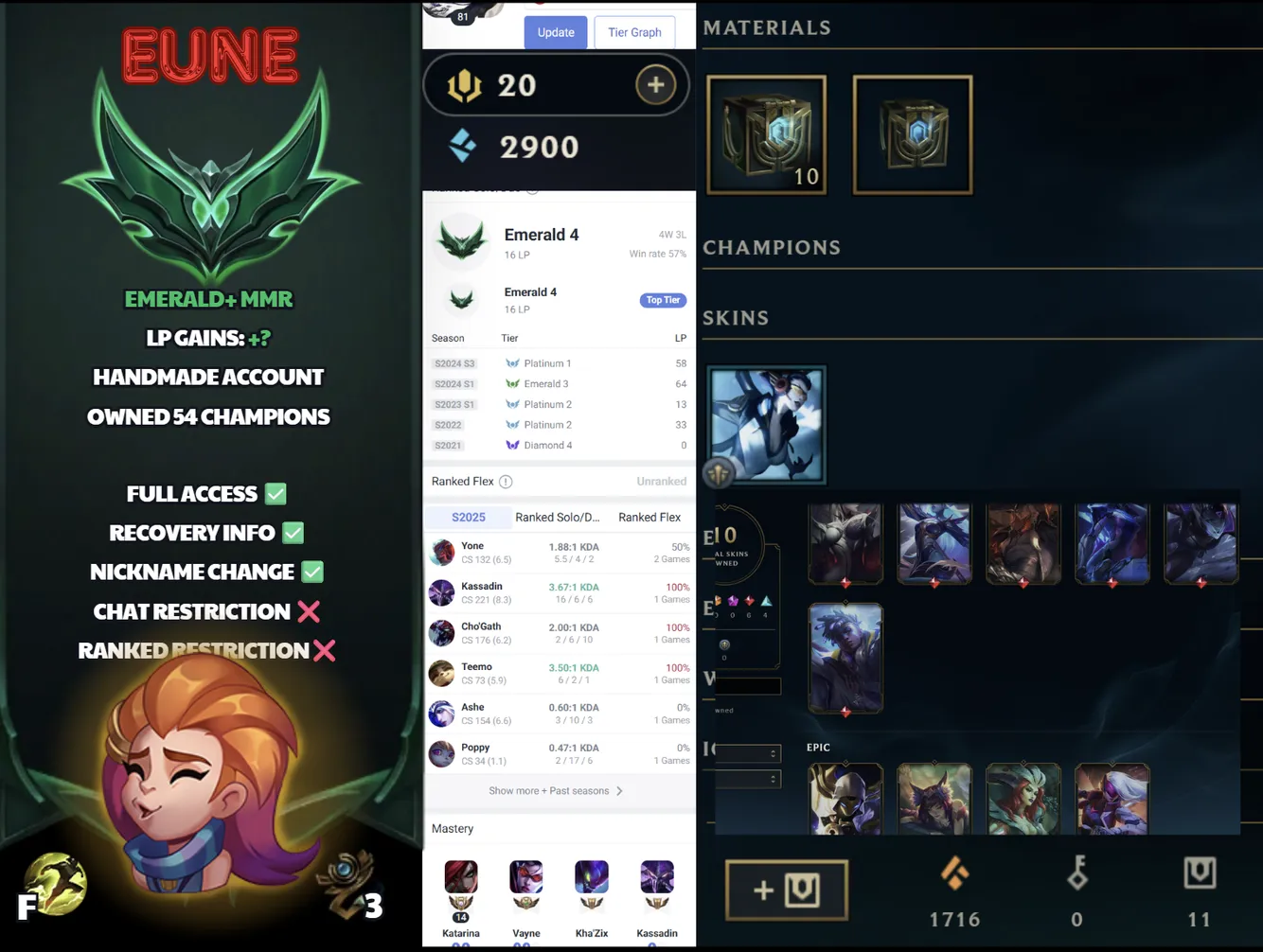 🌍 EUNE 🔒 Handlevel ⚡️ Emerald IV (16 LP) 🔥 Highnoon Yone | True Damage Ekko | PROJECT: Katarina & More! #SBL-B6R
