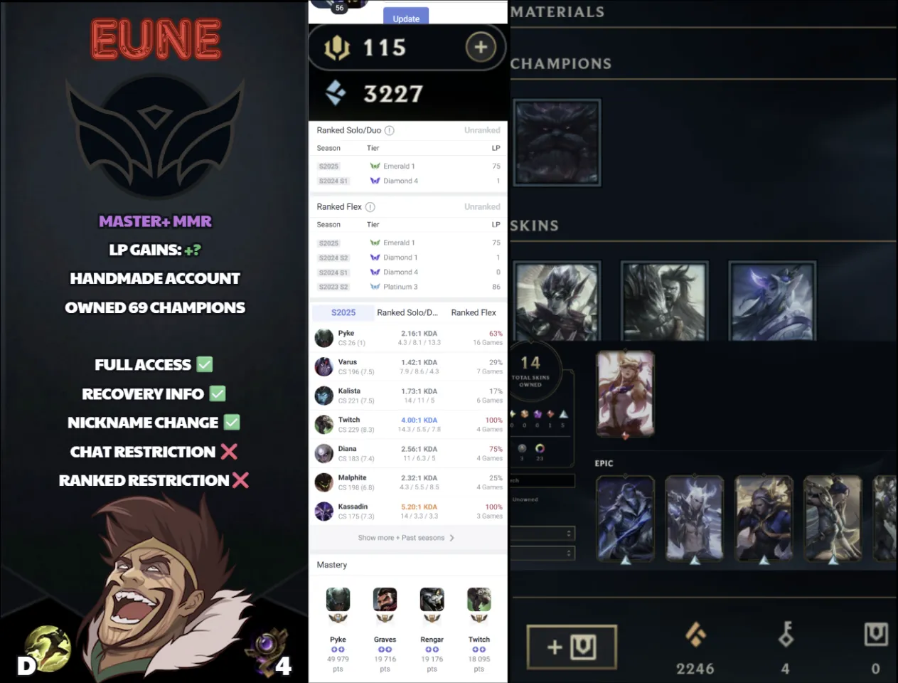 🌍 EUNE 🔒 Handlevel ⚡️ Unranked 🥇 Master Peak S15 ✨️ Master+ MMR 🔥 -  📧 Full Access Account ✅ #SBL-R7M