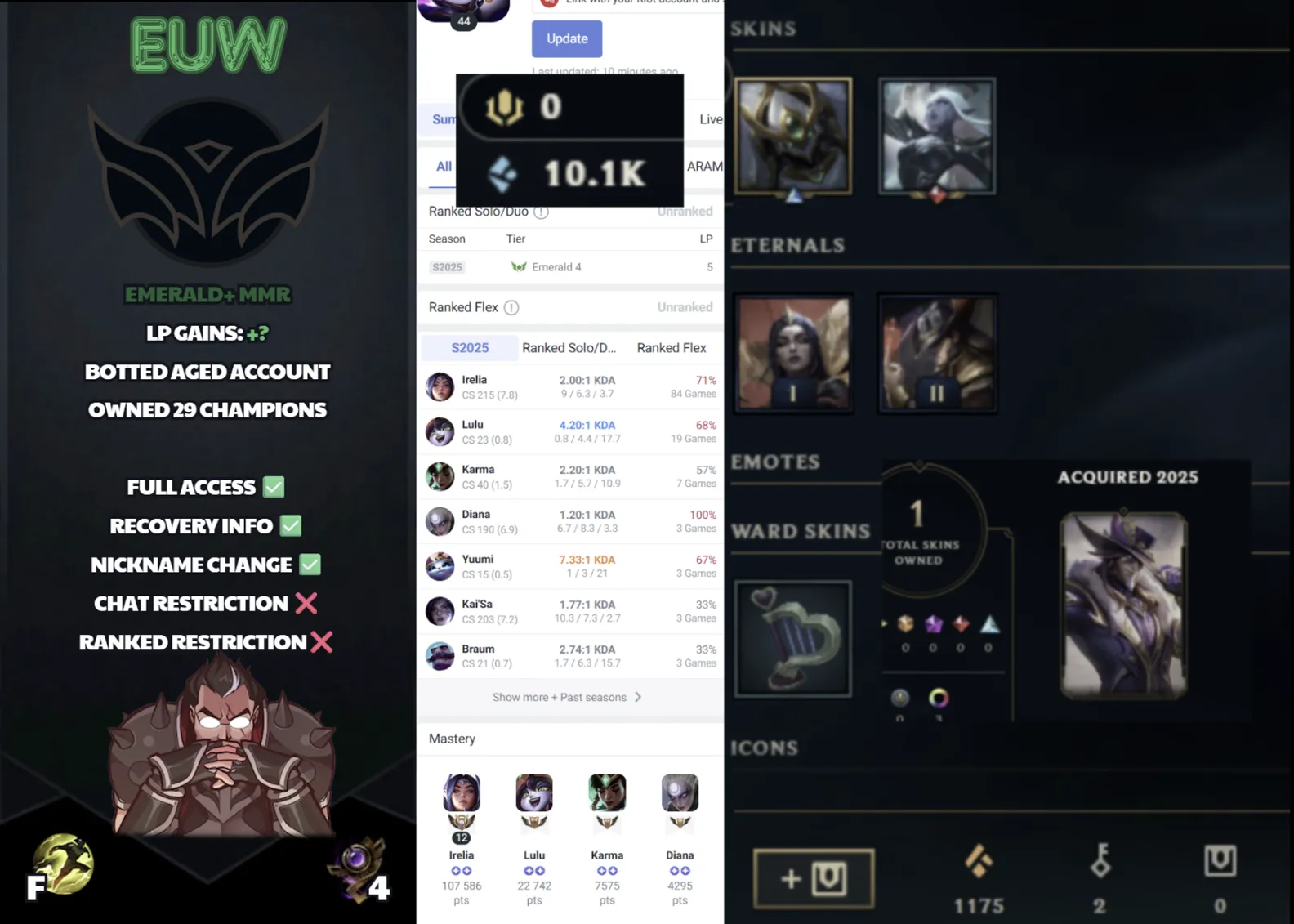 🌍 EUW 🔒 Handlevel ⚡️ Unranked 🥇 Emerald S15 ✨️ Top Main 📧 Full Access Account ✅ #SBL-OK3