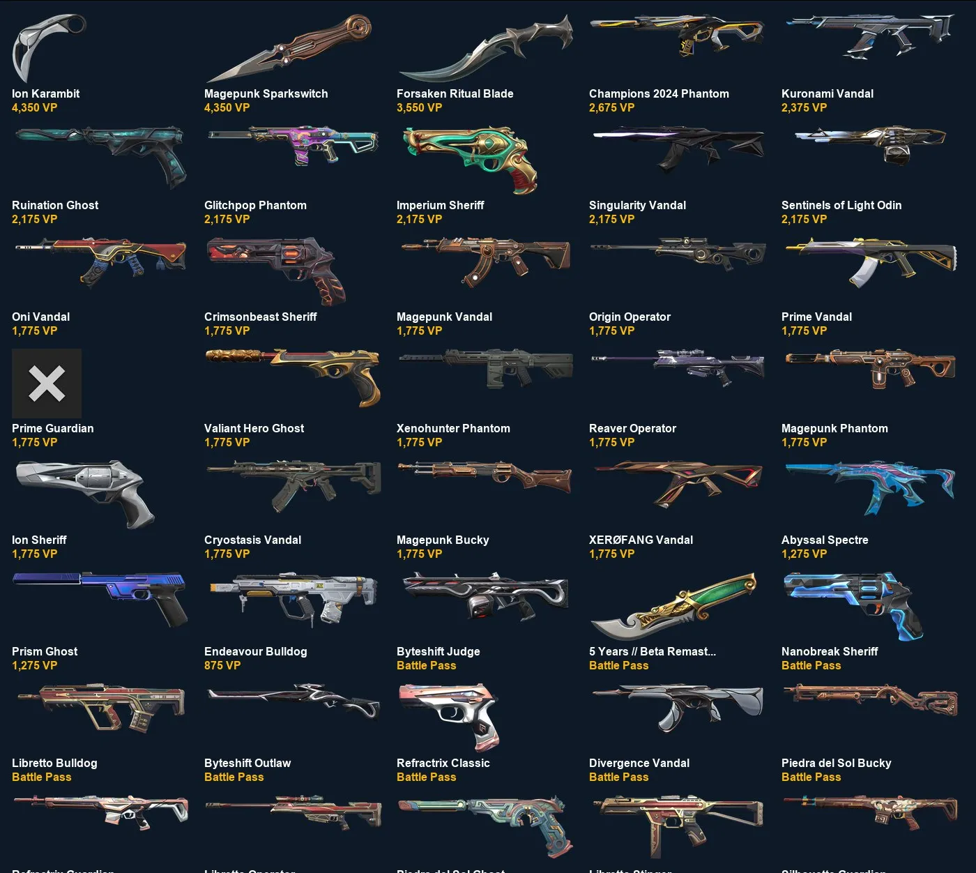 V113 //Ion Karambit, Champions 2024 Phantom, Kuronami Vandal, Singularity Vandal, Magepunk Sparkswitch, Forsaken Ritual Blade, Glitchpop Phantom, Magepunk Vandal, Oni Vandal
