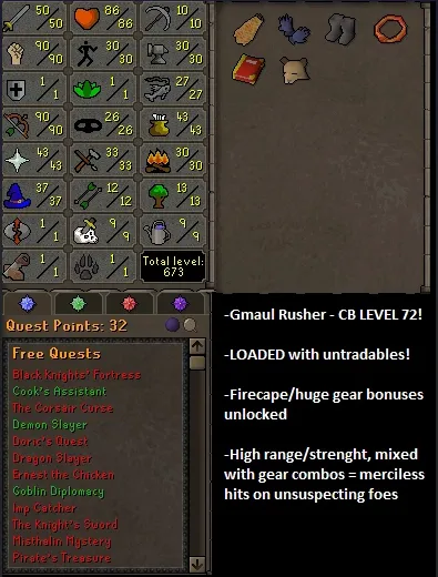 OSRS Account - Near Max Gmaul Pure [ No Email Set ] Firecape / Halo / 50 ATT / 90 STR / 90 RANGE / Mith Gloves/ Godbooks / Bear Mask #436202
