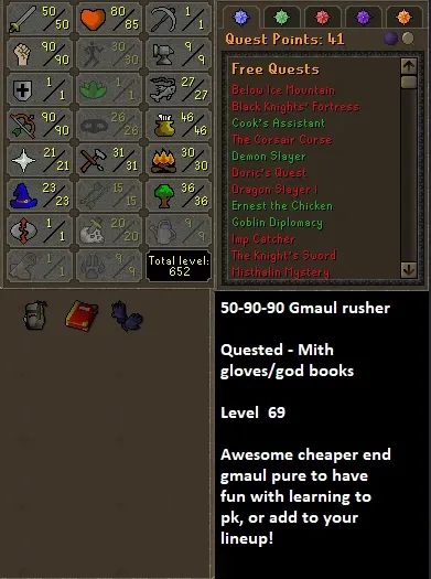 OSRS Account - Near Max Gmaul Pure [ No Email Set ] 50 ATT | 90 STR | 90 RANGE | DT | Ava's | Mith Gloves | Godbooks #436196