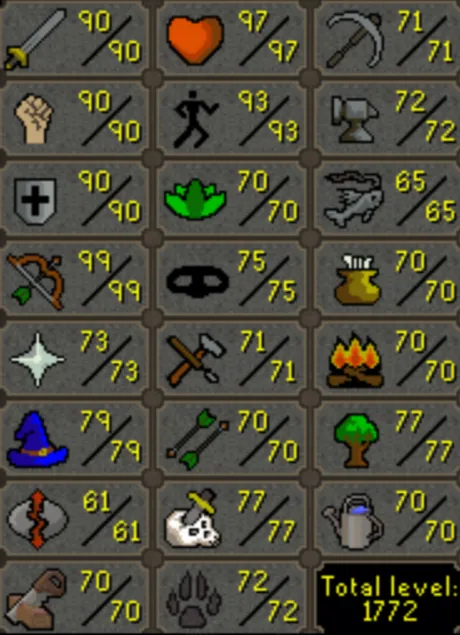 OSRS Account - [ End Game Main ] [ 1772 Total | 229 QP ] 90 ATT | 90 STR | 90 DEF | 99 RANGE | 79 MAGE | 93 Agility | 77 SLAY | Loaded With Untradables | DS2 | SOTE | Legacy #106223367