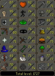 OSRS Account - [ Quest Cape End Game Main ] [ 1727 Total | 328 QP ] 87 ATT | 95 STR | 87 DEF | 80 RANGE | 80 MAGE | Loaded With Untradables | 71 Slayer | 77 Farming | Legacy #108609743