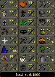 OSRS Account - [ Quest Cape End Game Main ] [ 1800 Total | 332 QP ] 99 ATT | 99 STR | 99 DEF | 79 RANGE | 85 MAGE | Loaded With Untradables | 71 Slayer | 70 Farming | 73 Agility | Legacy #110297035