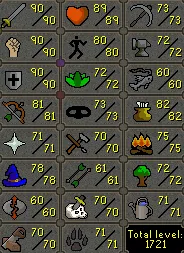 OSRS Account - [ End Game Main ] [ 1721 Total | 321 QP ] 90 ATT | 90 STR | 90 DEF | 81 RANGE | 78 MAGE | Loaded With Untradables | DS2 | MM2 | SOTE | SOTF | WGS | Launch #105702127