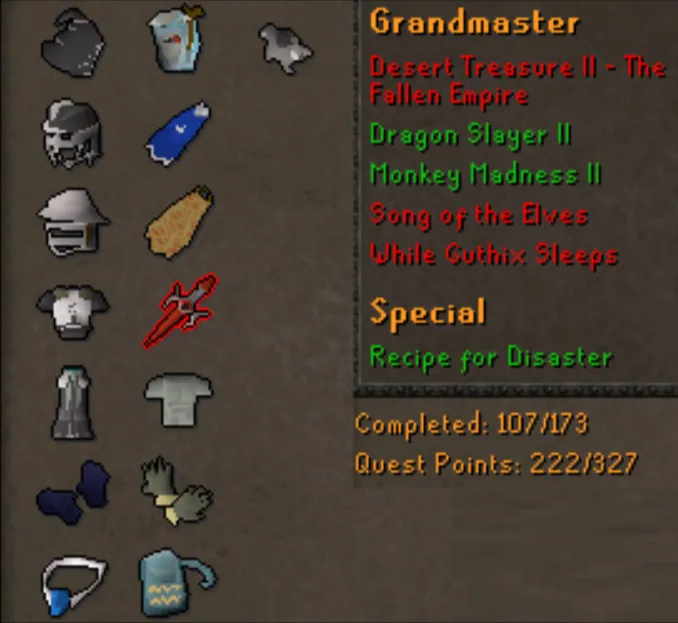 OSRS Account - [ End Game Main ] [ 1780 Total | 222 QP ] 89 ATT | 91 STR | 85 DEF | 99 RANGE | 99 Hunter | 86 MAGE | Loaded With Untradables | DS2 | MM2 | Launch #106223383