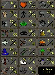 OSRS Account - [ Gauntlet Sote Ready Main | No Email Set ] [ 1198 Total | 46 QP ] 80 RANGE | 80 Mage | SOTE | Base 70's 8 Skills #1767695