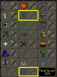 OSRS Account - HCIM Hardcore Iron Account [ No Email Set ] 70 Agil / 83 HUNT / Full Graceful #438616