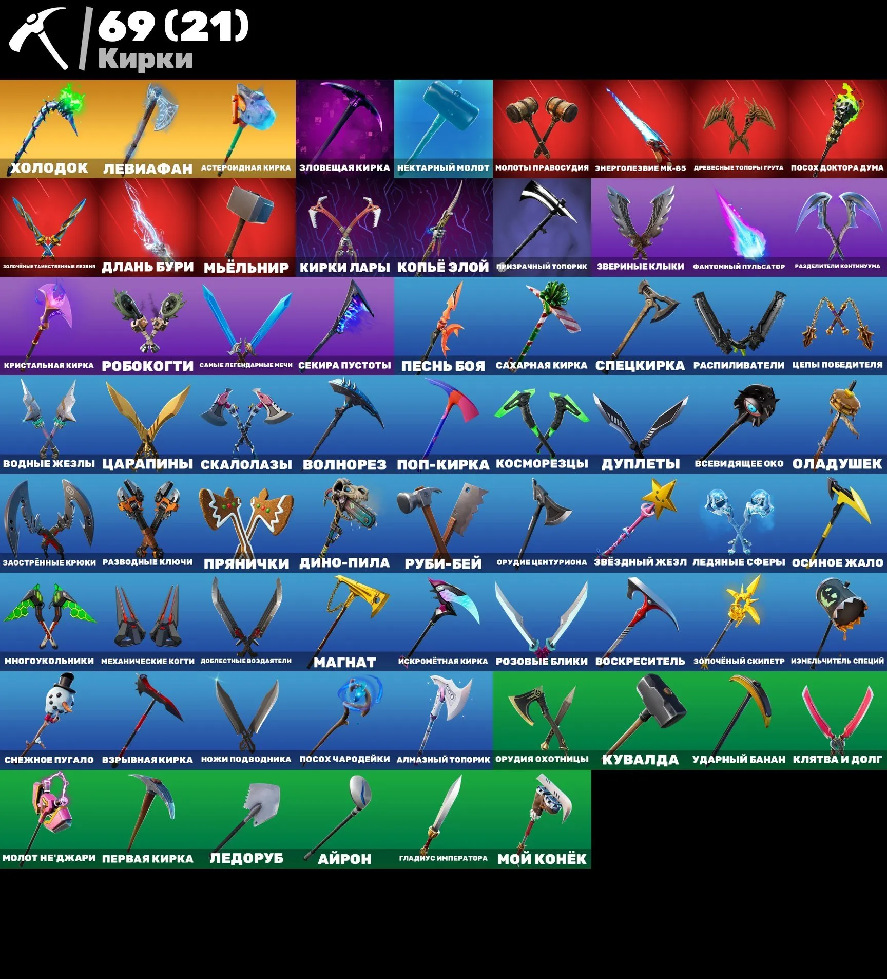 F925 96 Skins, Gold Midas, Leviathan, Deadpool, Lara Croft, Tony Stark, Silver Foil, Jungle, Riptide Ocean, Chill, Exclusive Gliders and Pickaxes