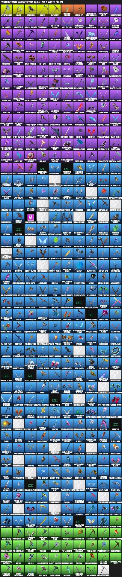 F827 566 Skins, Black Knight, Royale Knight, Sparkle Specialist, 7495 V-Bucks, Offlego, 288 Gliders, 469 Pickaxes, 617 Emotes, Account Level 4928