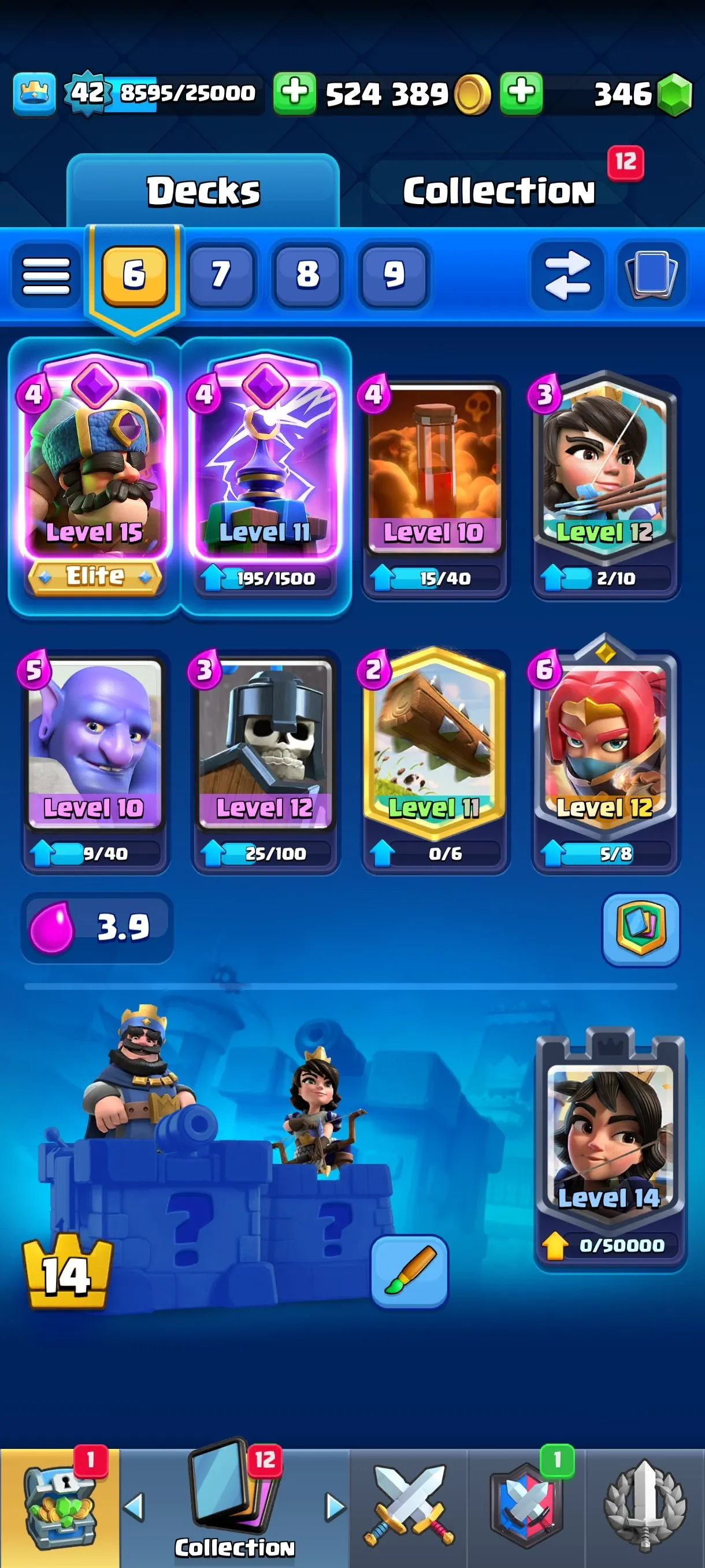 CR621 Maxed 8708 Cups star 11 Evolutions Lv14 Meta Cards 524k Gold 346 Gems 3 Towers 43 Emotes 118 Cards Name Change