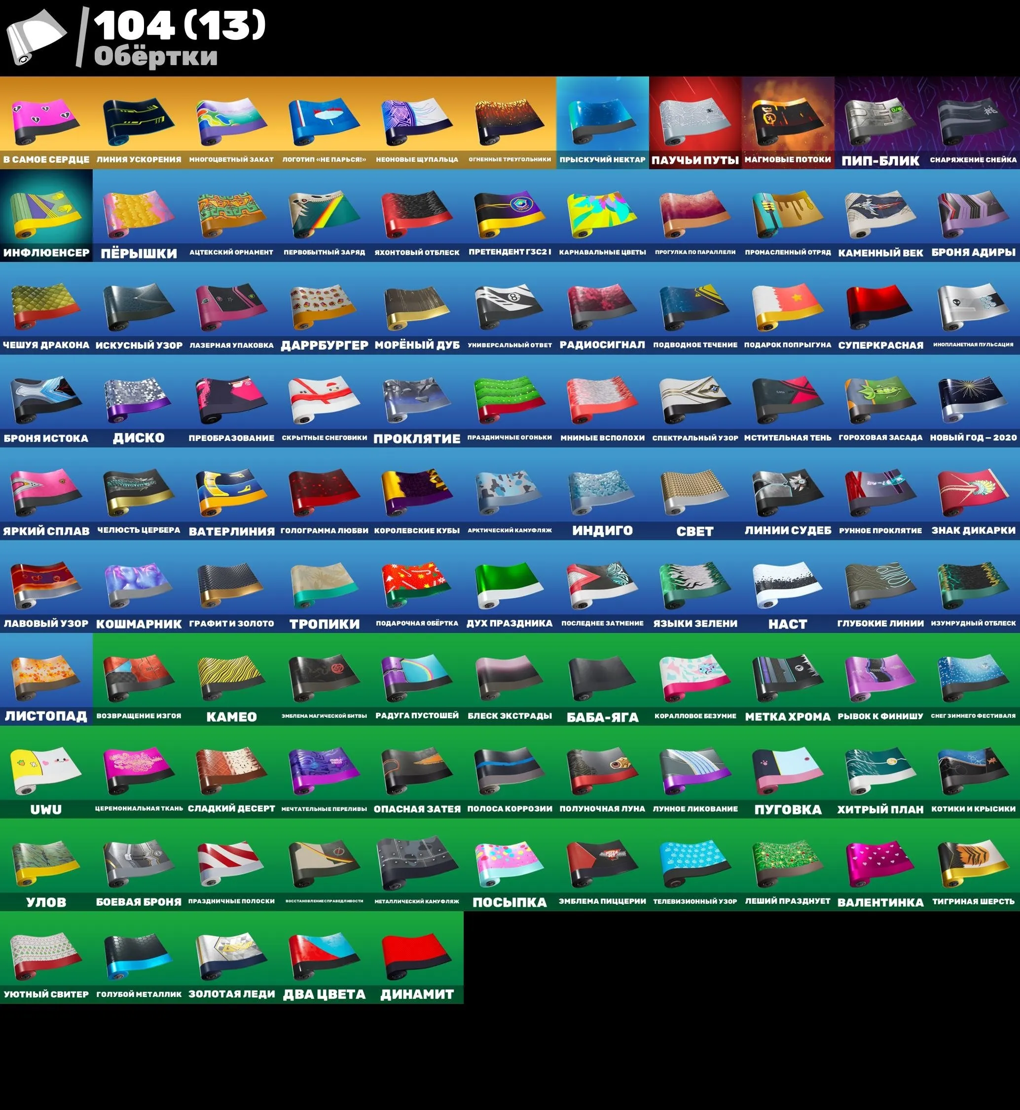 F991 108 Skins Account with 118 Pickaxes, 114 Emotes, 111 Gliders, and 700 Vbucks