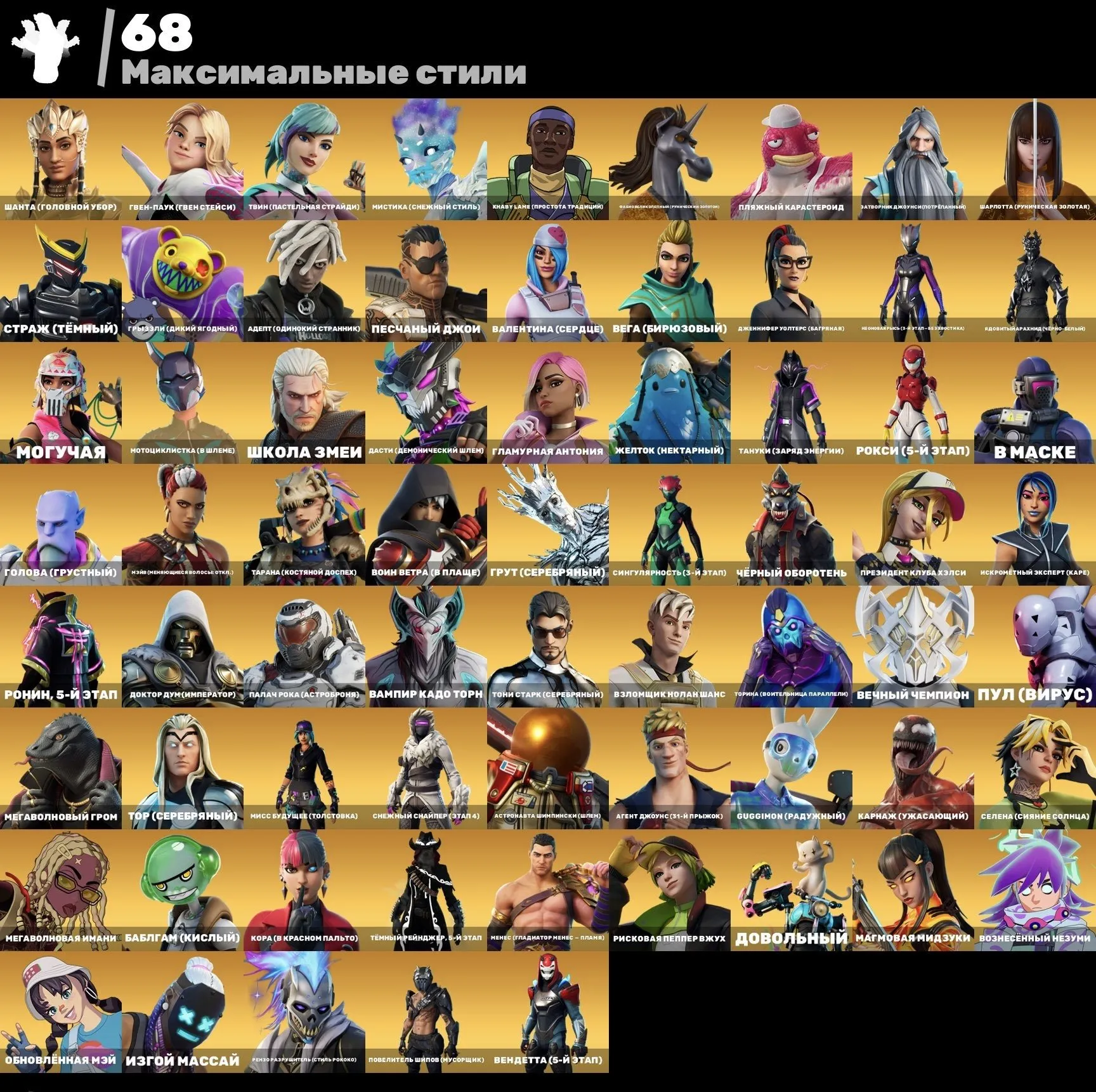 F1381 //sell fortnite account with 488 skins/125k pr on peak,44k$ earnings/WILD CAT,EON ,ROGUE SPIDER etc