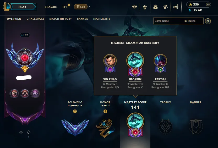 (🟣GM ICON)🔥S15 LVL52 DIAMOND 4 Handleveled⚔️+27/+28 LP Gains💎15K BE 350 RP🏆Prev Season MASTER💯1st Owner🔑Sign-up Info Included