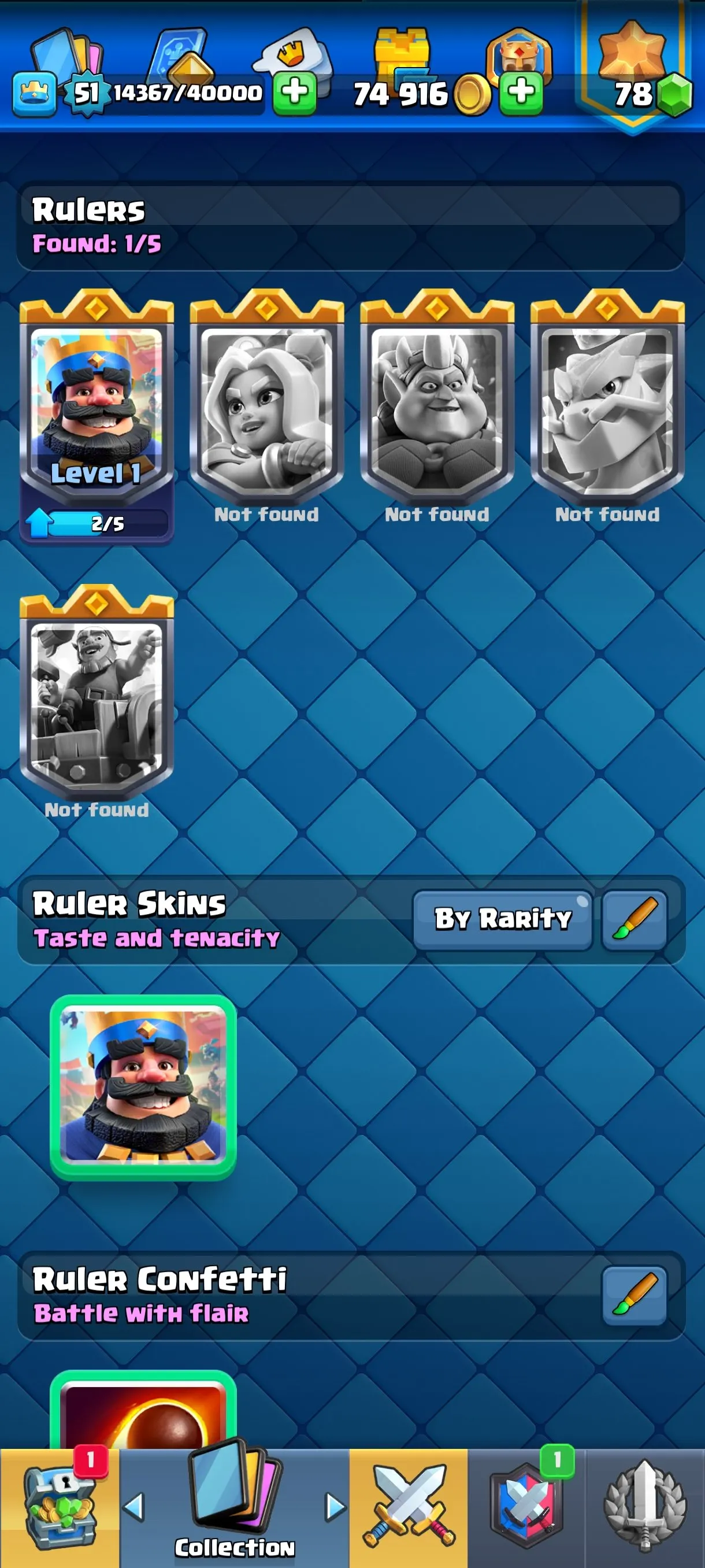 CR678 10000 cups 11 Evolutions 120 cards 78 gems 74916 gold King 51 Arena 25 77 emotes 8 tower skins max heroes