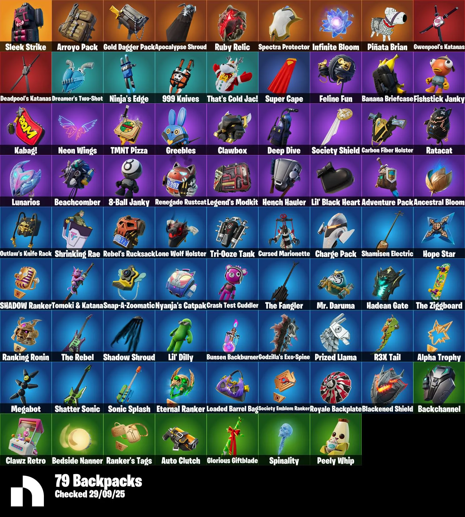 F919 Wildcat, Midas, Sleek Strike, Shooting Starstaff, Peter Griffin, Spectra Knight, Deadpool, Ninja, Solid Snake + 45 Additional Skins