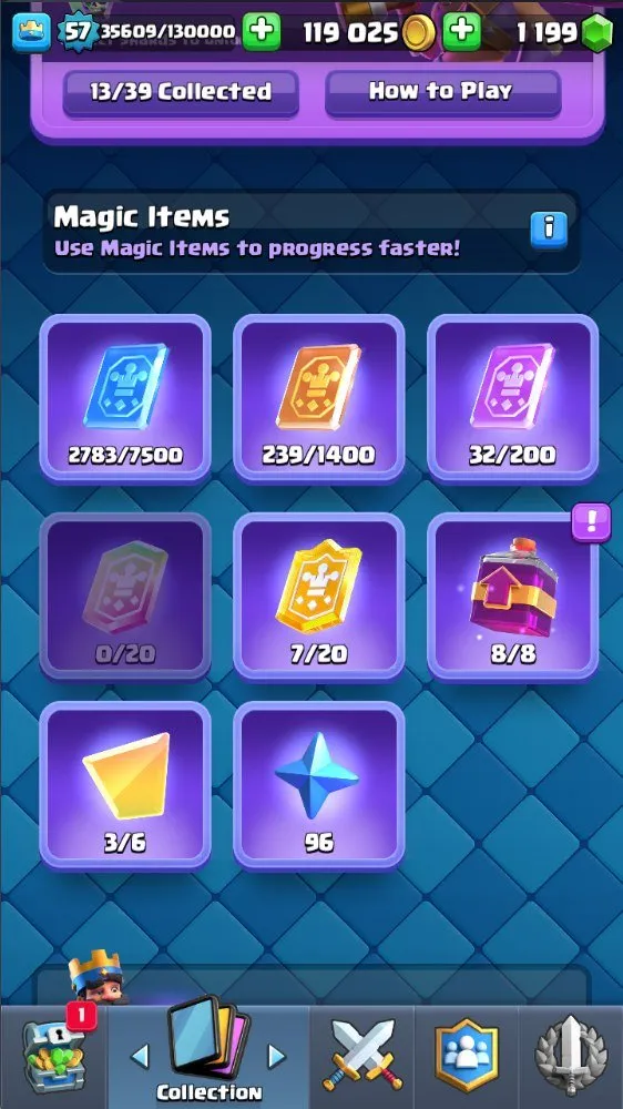 CR714 Level 57 maxed deck 2x level 16 3x level 15 12 evolutions 10k trophies Arena 24 119k gold 1.1k gems all 121 cards unlocked