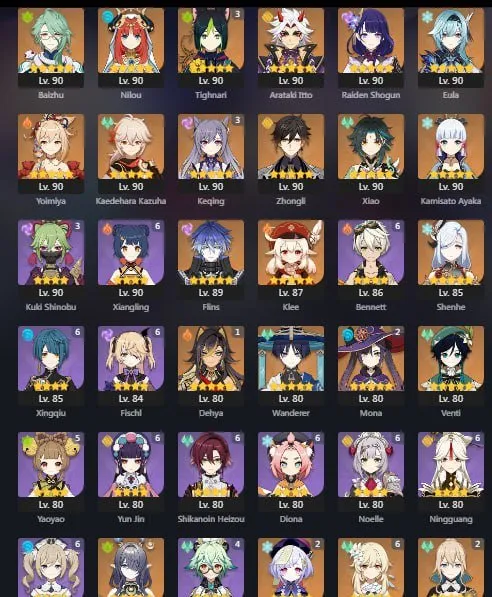 GI1149 High-End Duo Account Raiden Shogun + Engulfing Lightning, Yoimiya + Thundering Pulse, Ayaka + Shenhe, Flins, Mavuika, Lauma 