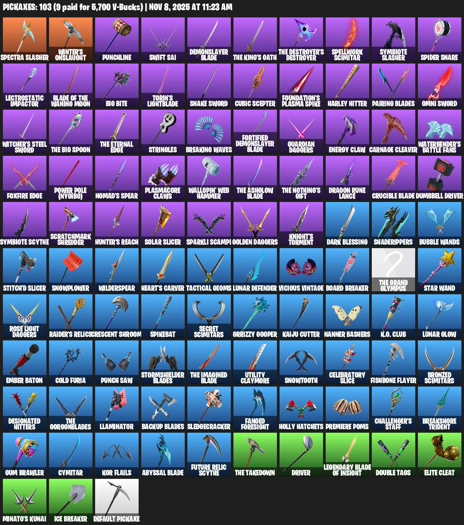 F1003 100 Skins: Joltara, Blaze, Goku, Shadow Midas, Venom