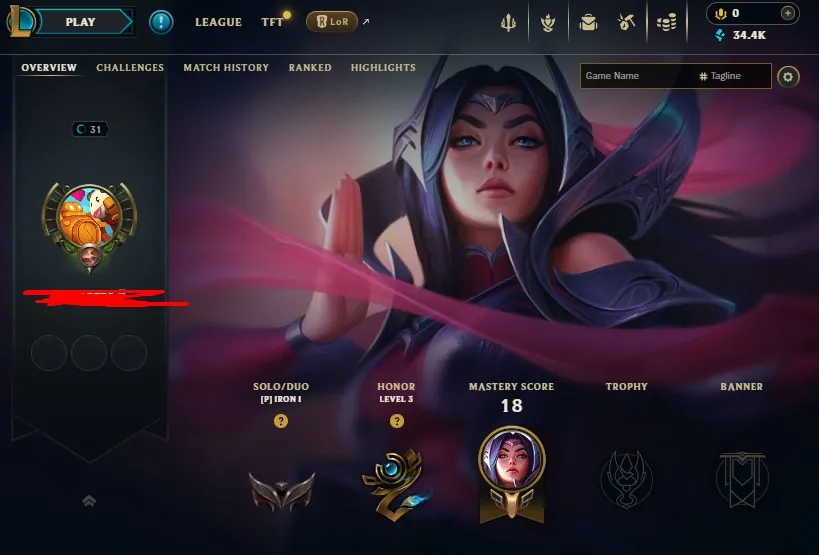 EUNE High Quality Safe S14 Iron 4 S16 Iron 1 0 LP Hardstuck| BE:34400| 0% WR Low MMR | Honor lvl 3 | #21