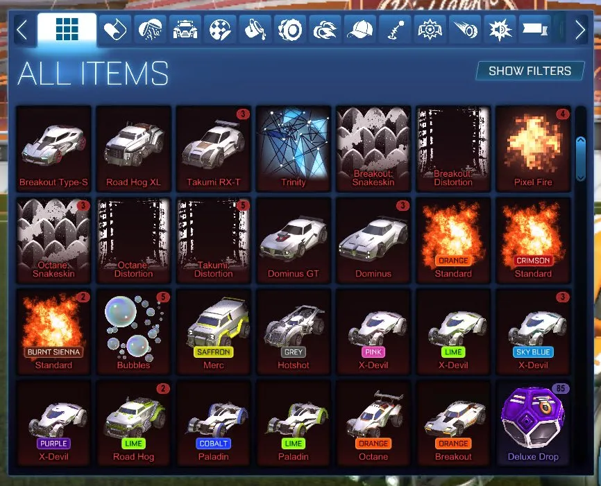 STOCK519 Fennec, Dominus, 87 Cars, 300+ Chests, Painted Cars, Premium Wheels, Massive Item Collection (G)