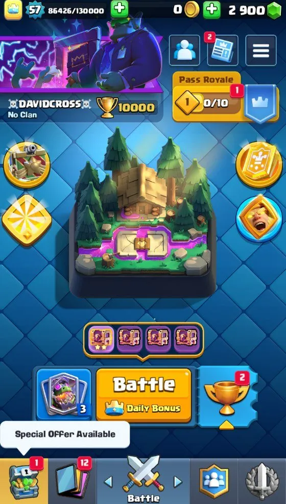 CR538 Max Arena 24 10k Trophies lvl 57 Full 121 Cards 20 Legendary 6 Evolutions 42 Emotes Hog Rider Graveyard Deck 2900 Gems