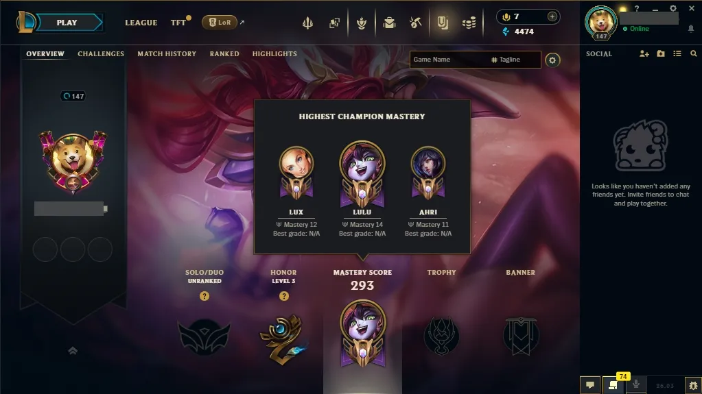 [NA] Support e-girl Account ✔️ 93 Champions ⚔️ 51 Skins 🙌 Level 147 🔼 4474 BE 🔵 7 RP 💰 🚀 Fast Delivery | Ranked LoL Account