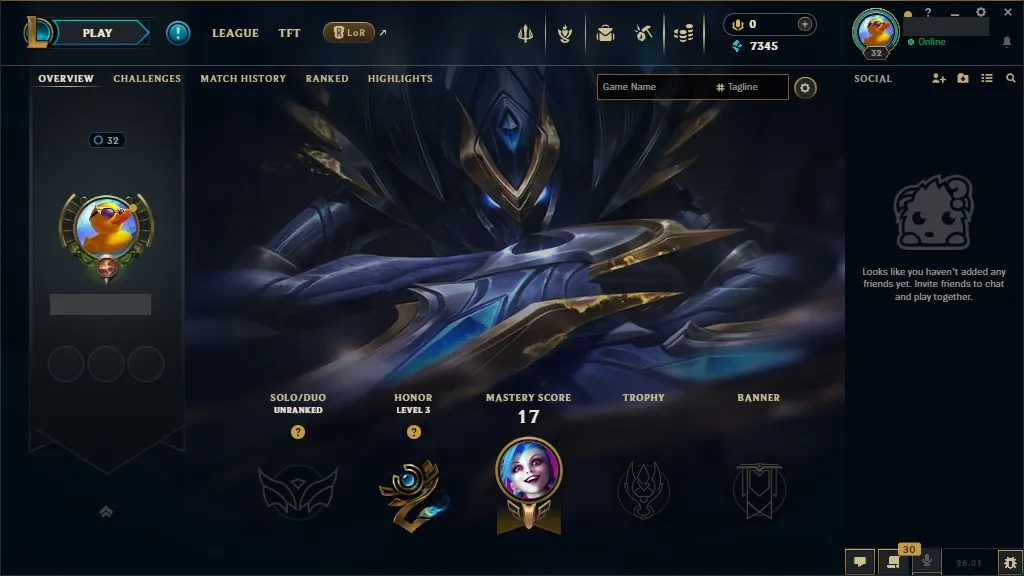 【EUW】S16 Ranked Ready ✅ Unranked  🟡 lv 33 ⭐ 31 Champs ⭐ 7345BE ⭐ EUW Unranked league of legends account for sale