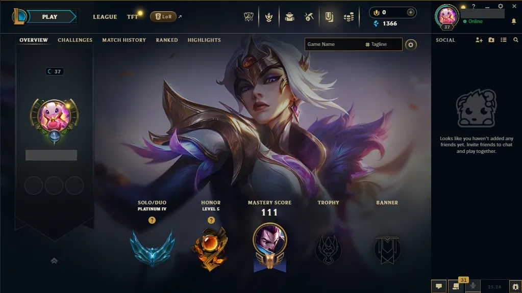 💎 EUW Plat IV Account | 📈 52% WR | 🟡 Lv37 | 🧙‍♂️ 82 Champions | 💠 11 Skins | 🔵 1366 BE | 📧 Full Email Access | ♾️ Lifetime Ownership