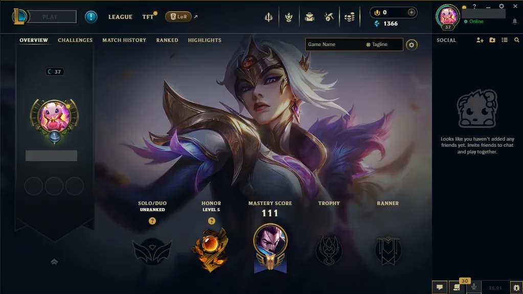 💎 EUW  🧙‍♂️ 82 Champions 💠 11 Skins 🟡 Lv37 🔵 1366 BE 📧 Full Email Access ♾️ Lifetime Ownership