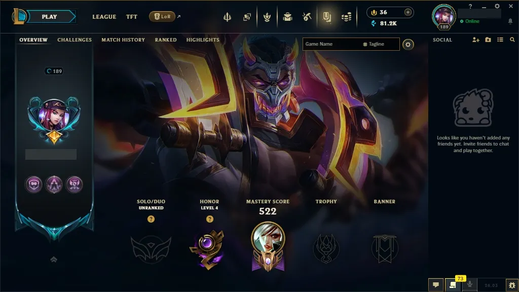 [NA] 欄 ALL Champions ⚔️ 231 Skins  Level 189  81216 BE  36 RP  ⚡ Delivery in Minutes | LoL Account for Sale
