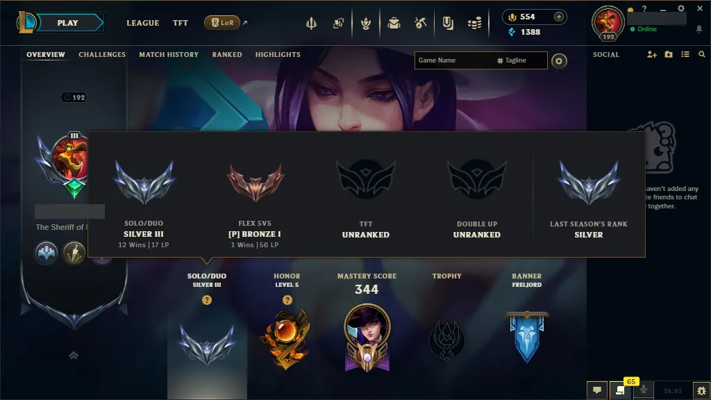 [EUW] 欄 168 Champions ️ 65 Skins  Level 192  1388 BE  554 RP   Fast Delivery | League of Legends Account