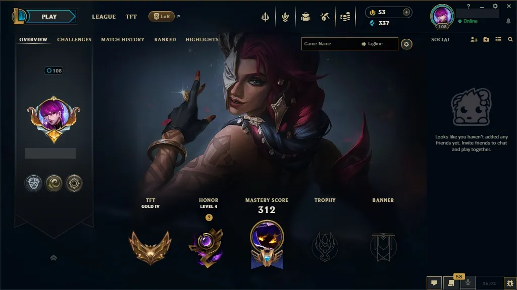 [EUW]  152 Champions ️ 35 Skins  Level 108  337 BE  53 RP   Free Delivery | League of Legends Account