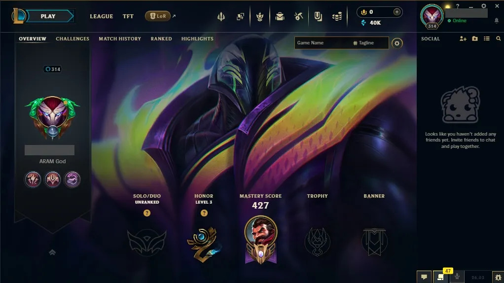 [EUW] ⭐ Insane Loot ✅ ALL Champions 👑 49 Skins 🙌 Level 314 ⭐ 40008 BE 🔷 ⚡ Instant Delivery | League of Legends Account