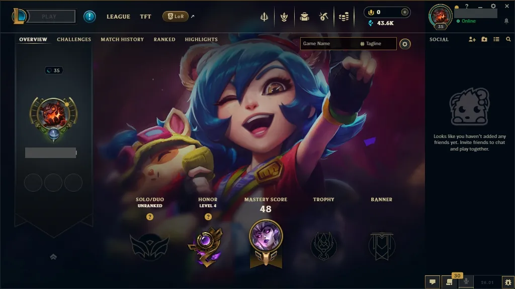 【NA】S16 Ranked Ready ✅ Unranked  lv 35 ⭐ 27 Champs ⭐ 43620BE ⭐ NA Unranked league of legends account for sale