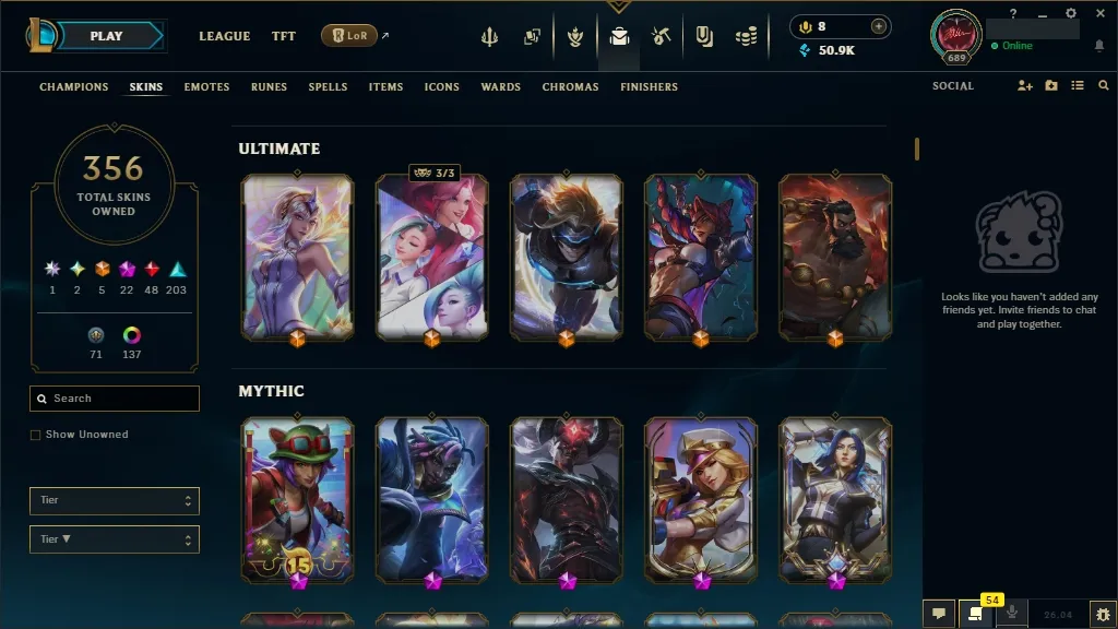 🚨 [EUW] ⚜ ULTRA RARE LoL Account 🔥 ALL Arcane 💎 + T1 Worlds 2023/24 🏆 + ✨ Spirit Blossom🏆 356 Premium Skins 😎 ALL Champs 🔼 Lvl 689 🔵 +50K BE 🏁 Instant Delivery
