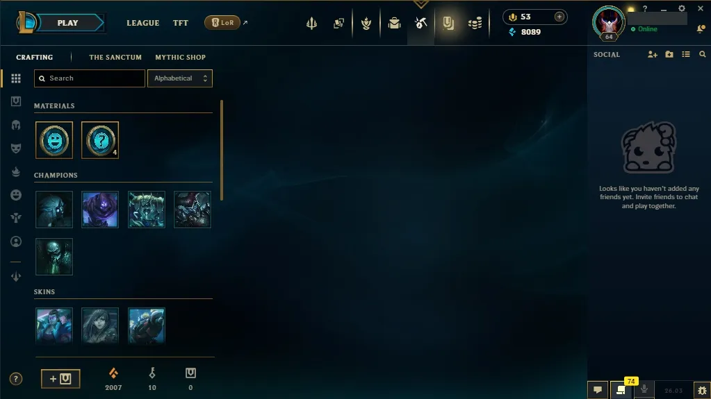 [NA] 欄 56 Champions  22 Skins  Level 64  8089 BE  53 RP  ⚡ Fast Delivery | League of Legends Account