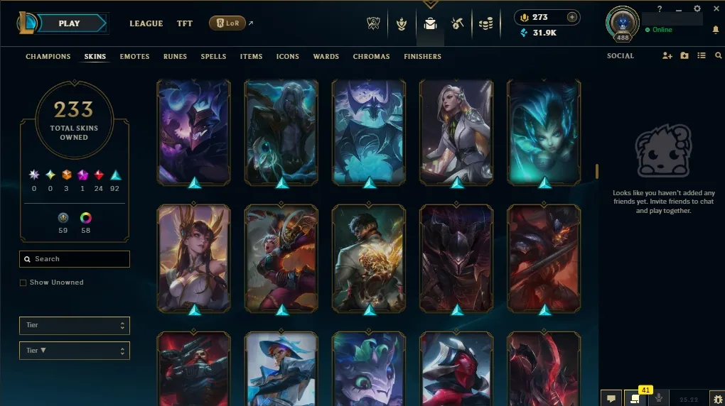 EUW💎 All Champs ✅  Level 488  🎨 233 Skins 💙 21K BE | 💎 273 RP | 🧙‍♂️ 49 Wards | 🌈 58 Chromas | 🔐 Full Access 🔥