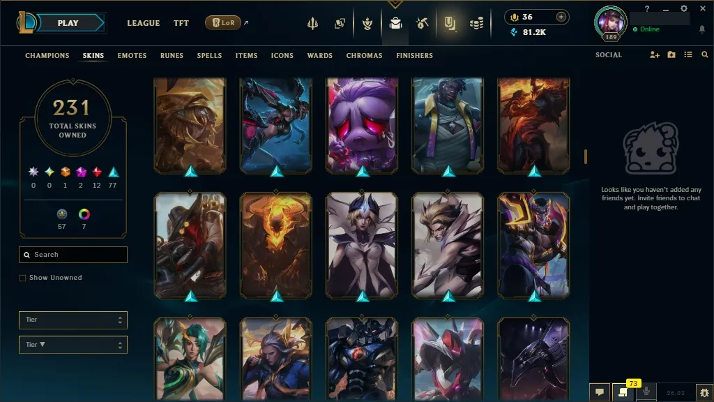 [NA] 欄 ALL Champions ⚔️ 231 Skins  Level 189  81216 BE  36 RP  ⚡ Delivery in Minutes | LoL Account for Sale