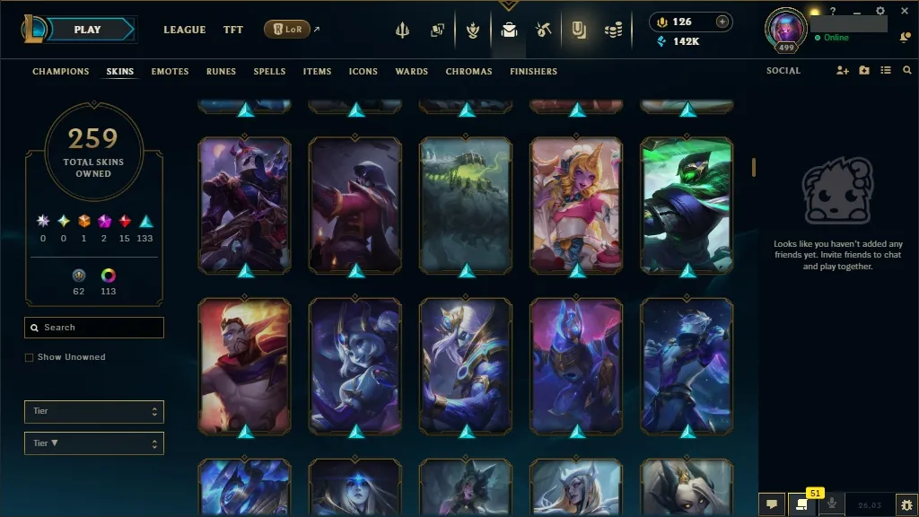 [NA]  ALL Champions  259 Skins  Level 499 ⭐ 142740 BE  126 RP   Fast Delivery | League of Legends Account