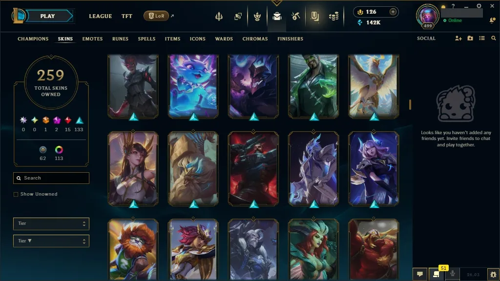 [NA]  ALL Champions  259 Skins  Level 499 ⭐ 142740 BE  126 RP   Fast Delivery | League of Legends Account