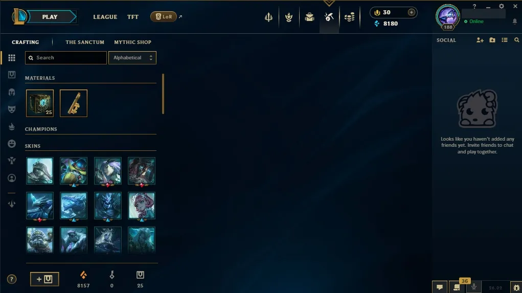 [NA]  All Champions  70 Skins  Level 188 ️ 8180 BE  30 RP   Quick Delivery | Ranked LoL Account