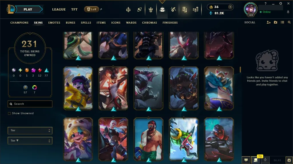 [NA] 欄 ALL Champions ⚔️ 231 Skins  Level 189  81216 BE  36 RP  ⚡ Delivery in Minutes | LoL Account for Sale