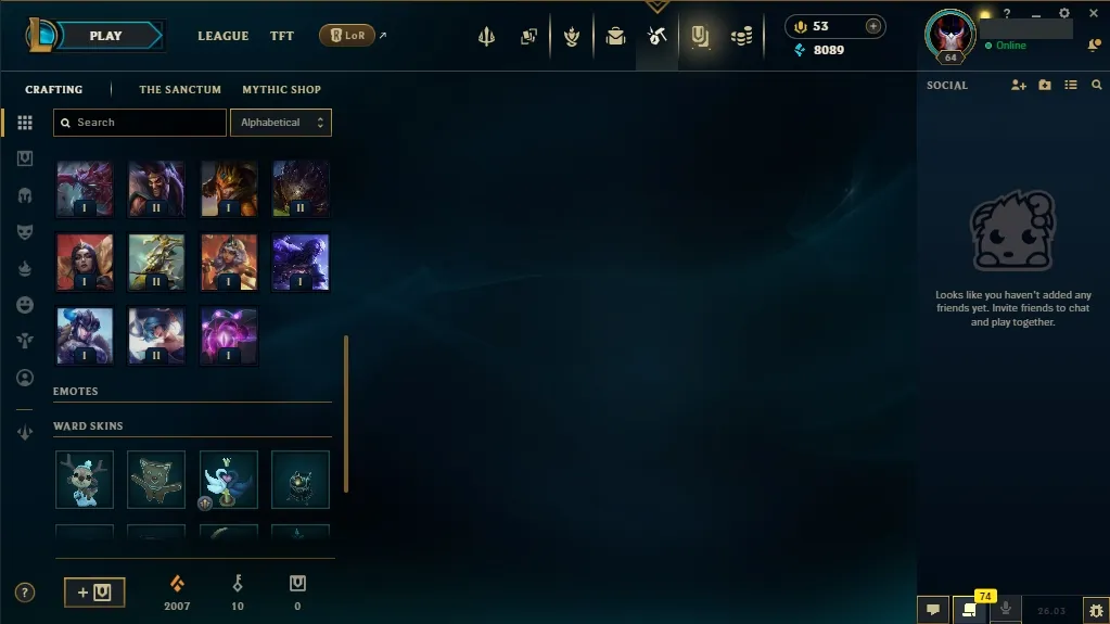 [NA] 欄 56 Champions  22 Skins  Level 64  8089 BE  53 RP  ⚡ Fast Delivery | League of Legends Account