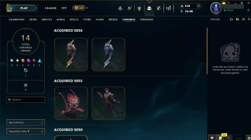 [EUW]  ALL Champions  117 Skins  Level 239  76417 BE  358 RP   Delivery in Minutes | Ranked LoL Account