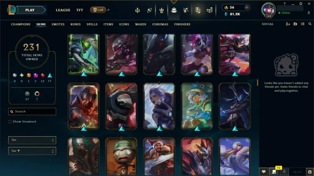 [NA] 欄 ALL Champions ⚔️ 231 Skins  Level 189  81216 BE  36 RP  ⚡ Delivery in Minutes | LoL Account for Sale